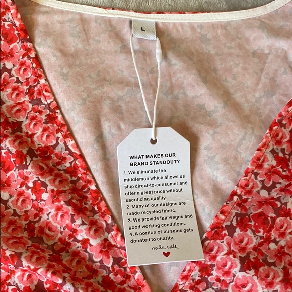 Pink Red Floral V-Neck Dress - Picture 2 of 7